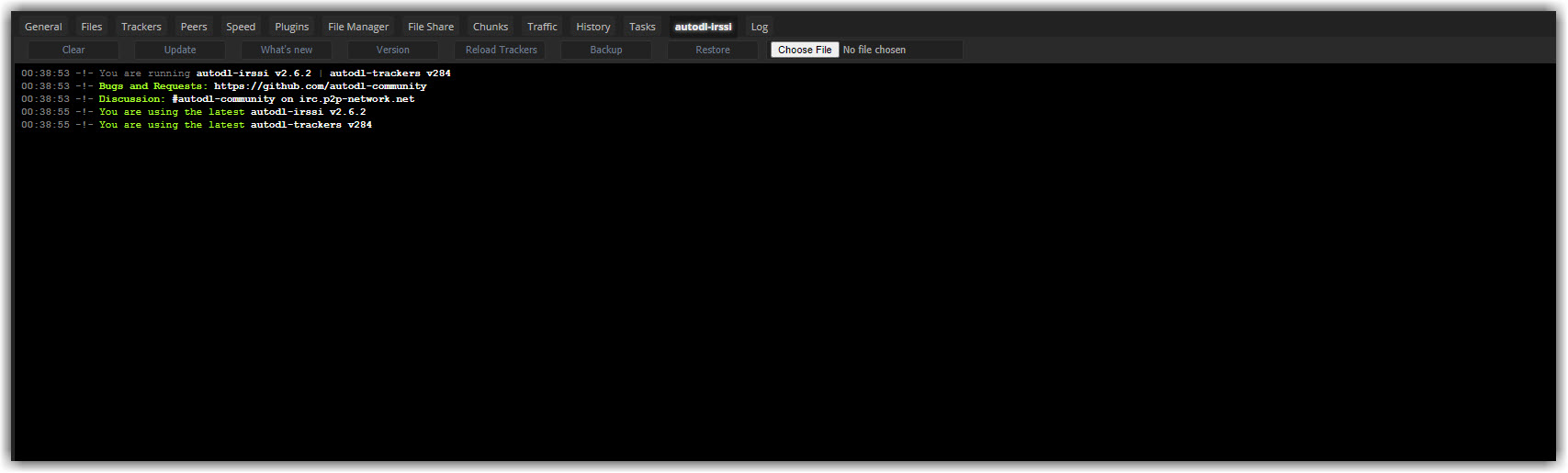 ruTorrent Details Panel - IRSSI Tab Overview